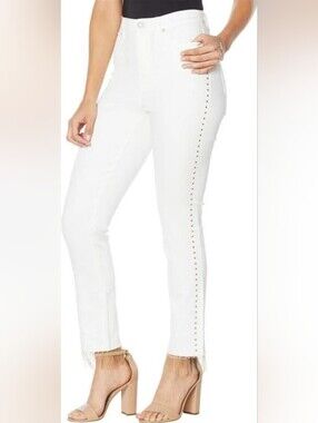 DG2 by Diane Gilman White Skinny Jeans with Side Stud Trim